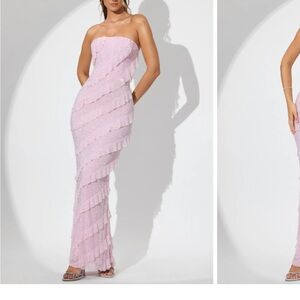 Oh Polly Pink Embellished Strapless Gown